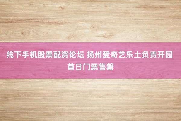 线下手机股票配资论坛 扬州爱奇艺乐土负责开园 首日门票售罄