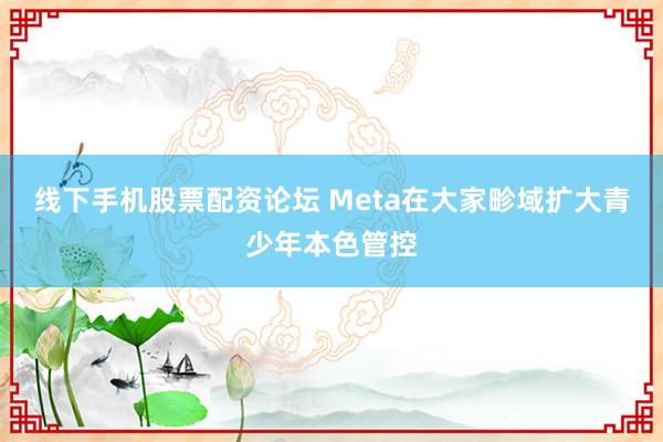 线下手机股票配资论坛 Meta在大家畛域扩大青少年本色管控