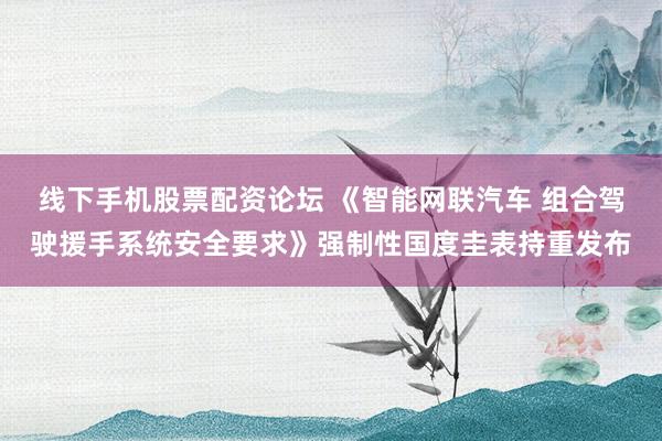 线下手机股票配资论坛 《智能网联汽车 组合驾驶援手系统安全要求》强制性国度圭表持重发布
